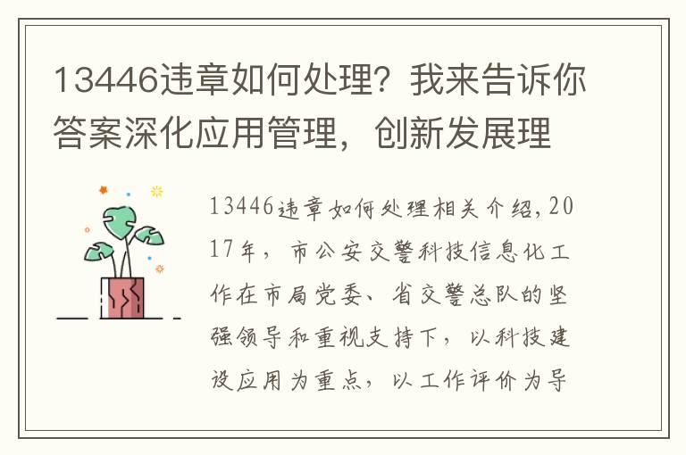 13446违章如何处理？我来告诉你答案深化应用管理，创新发展理念，大力实施科技强警战略——2017年安康市公安局交警支队科技工作成绩显著