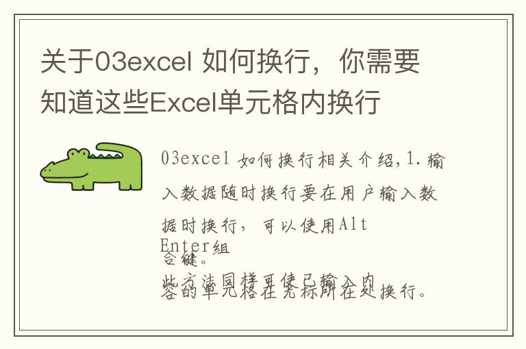 关于03excel 如何换行，你需要知道这些Excel单元格内换行