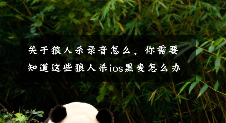 关于狼人杀录音怎么，你需要知道这些狼人杀ios黑麦怎么办 IOS说话没声音解决方法教程