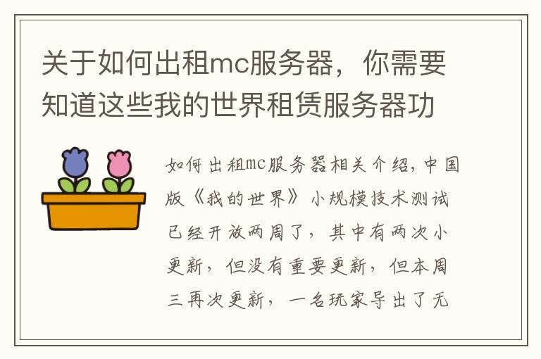 关于如何出租mc服务器，你需要知道这些我的世界租赁服务器功能开放