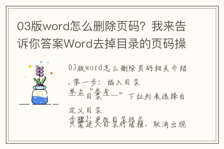 03版word怎么删除页码？我来告诉你答案Word去掉目录的页码操作，很便捷