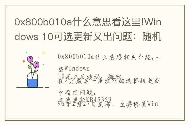 0x800b010a什么意思看这里!Windows 10可选更新又出问题：随机卡死 、蓝屏和性能问题