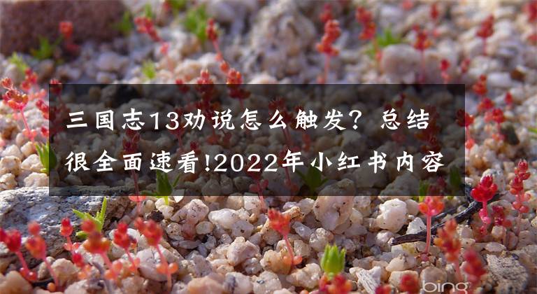 三国志13劝说怎么触发？总结很全面速看!2022年小红书内容营销必看39条建议