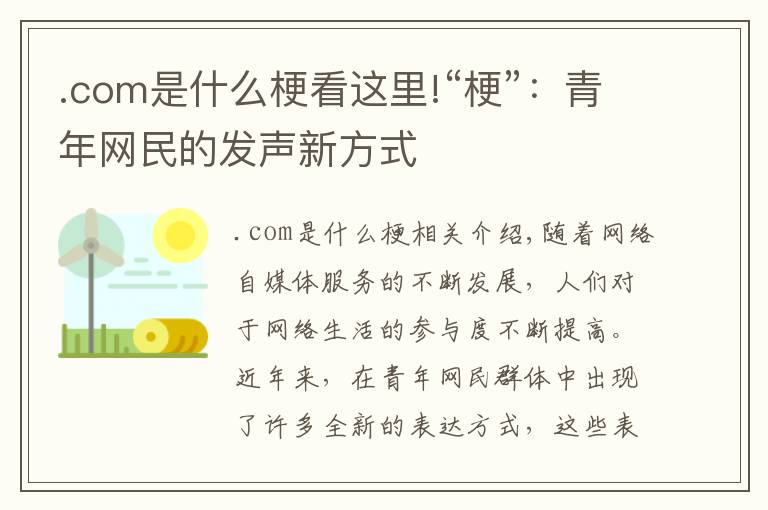 .com是什么梗看这里!“梗”：青年网民的发声新方式