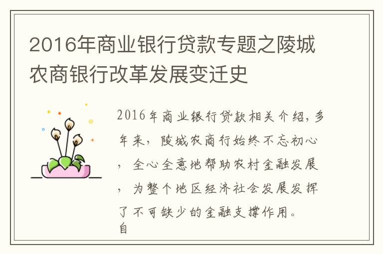 2016年商业银行贷款专题之陵城农商银行改革发展变迁史