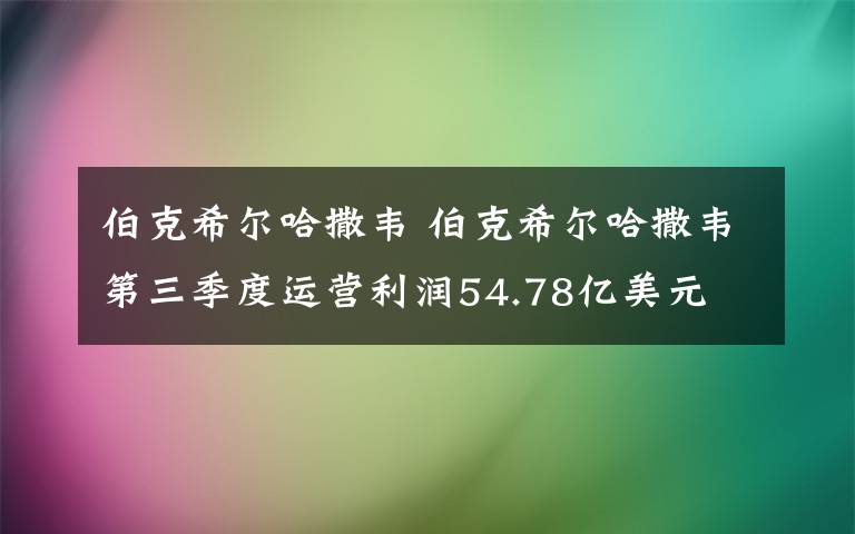 伯克希尔哈撒韦 伯克希尔哈撒韦第三季度运营利润54.78亿美元 同比降超30%