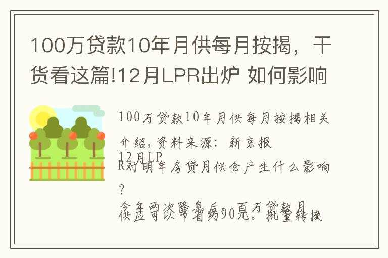 100万贷款10年月供每月按揭，干货看这篇!12月LPR出炉 如何影响明年房贷月供