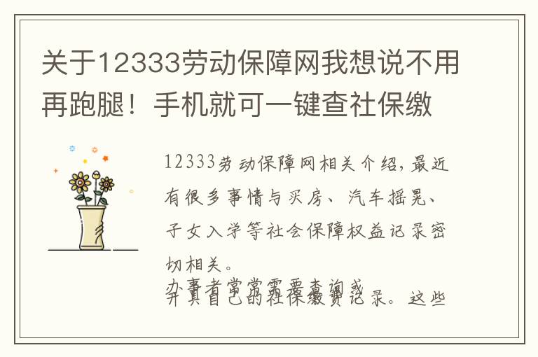 关于12333劳动保障网我想说不用再跑腿！手机就可一键查社保缴费记录