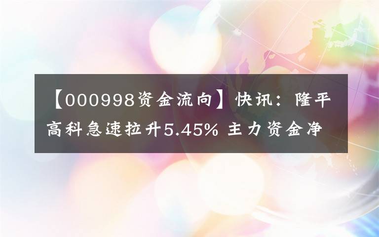 【000998资金流向】快讯：隆平高科急速拉升5.45% 主力资金净流入16035.25万元