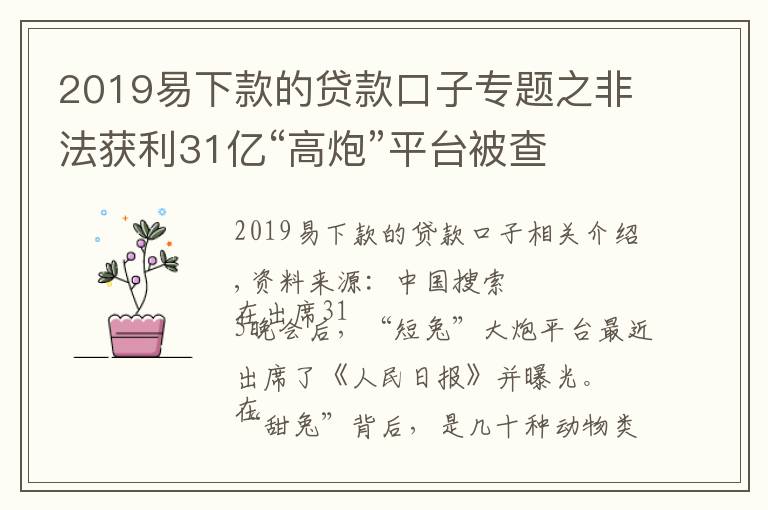 2019易下款的贷款口子专题之非法获利31亿“高炮”平台被查