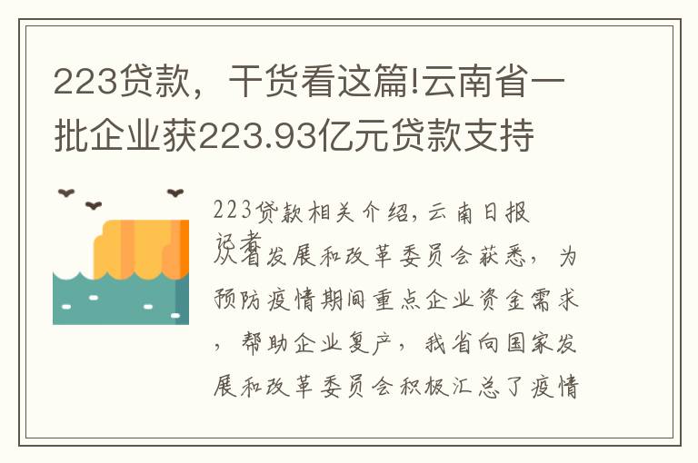 223贷款，干货看这篇!云南省一批企业获223.93亿元贷款支持