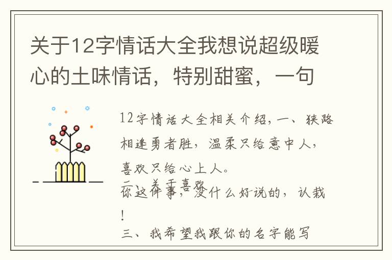 关于12字情话大全我想说超级暖心的土味情话，特别甜蜜，一句顶十句