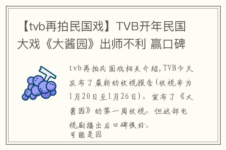 【tvb再拍民国戏】TVB开年民国大戏《大酱园》出师不利 赢口碑但输收视