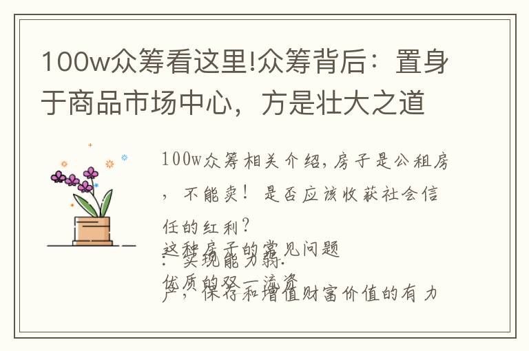 100w众筹看这里!众筹背后：置身于商品市场中心，方是壮大之道