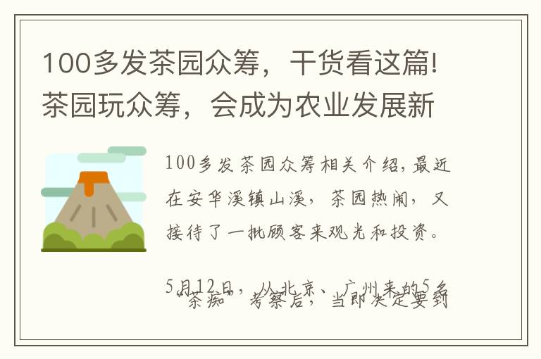 100多发茶园众筹，干货看这篇!茶园玩众筹，会成为农业发展新模式吗？