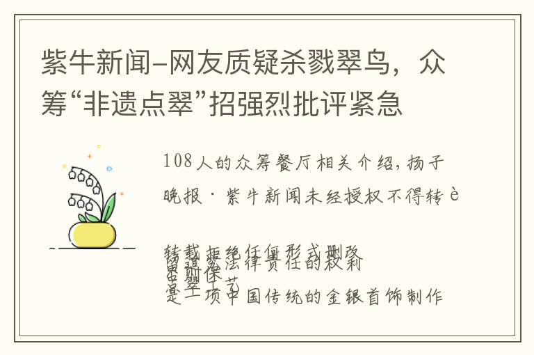 紫牛新闻-网友质疑杀戮翠鸟，众筹“非遗点翠”招强烈批评紧急关闭