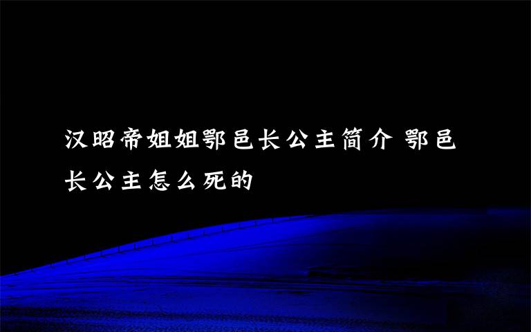 汉昭帝姐姐鄂邑长公主简介 鄂邑长公主怎么死的