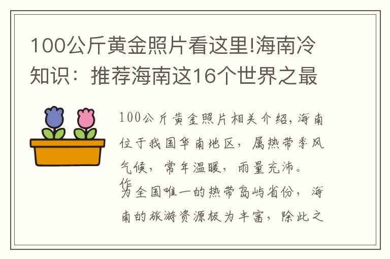 100公斤黄金照片看这里!海南冷知识：推荐海南这16个世界之最和中国之最，你还知道哪些？
