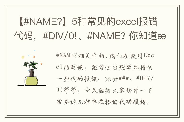 【#NAME?】5种常见的excel报错代码，#DIV/0!、#NAME? 你知道怎么回事吗？