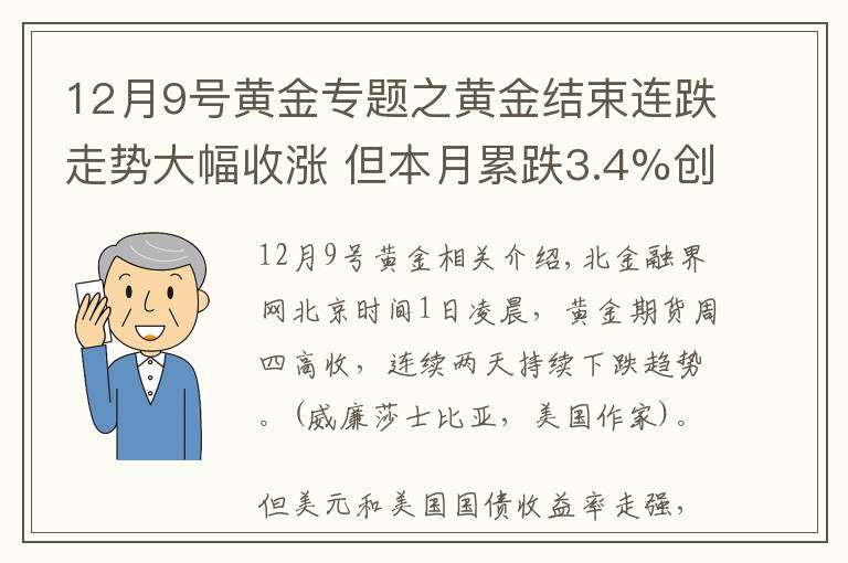 12月9号黄金专题之黄金结束连跌走势大幅收涨 但本月累跌3.4%创六月以来最大月度跌幅