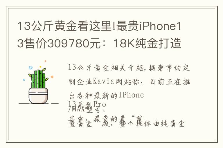 13公斤黄金看这里!最贵iPhone13售价309780元：18K纯金打造