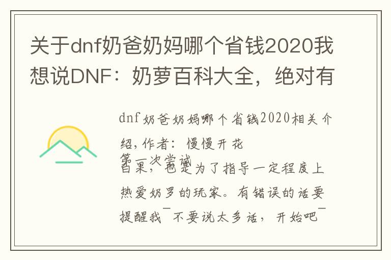 关于dnf奶爸奶妈哪个省钱2020我想说DNF：奶萝百科大全，绝对有你想要的