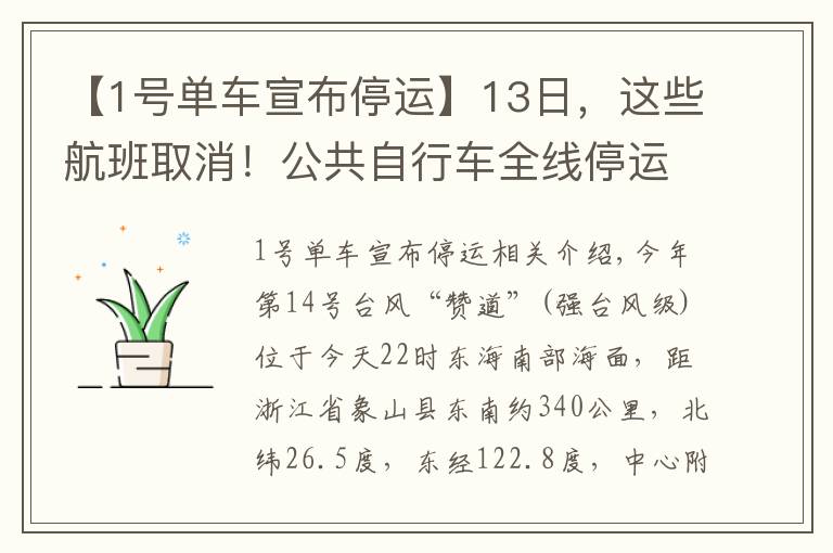 【1号单车宣布停运】13日，这些航班取消！公共自行车全线停运