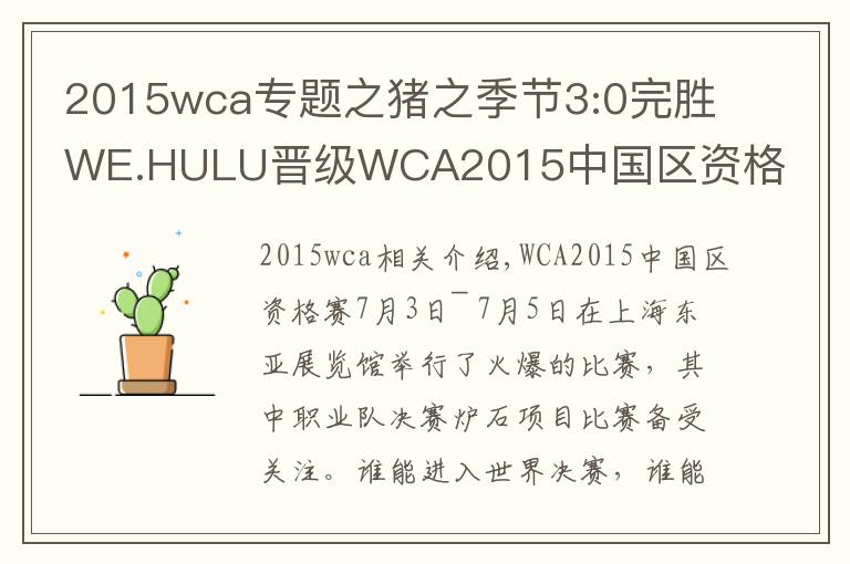 2015wca专题之猪之季节3:0完胜WE.HULU晋级WCA2015中国区资格赛四强