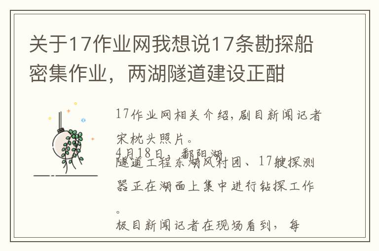 关于17作业网我想说17条勘探船密集作业，两湖隧道建设正酣