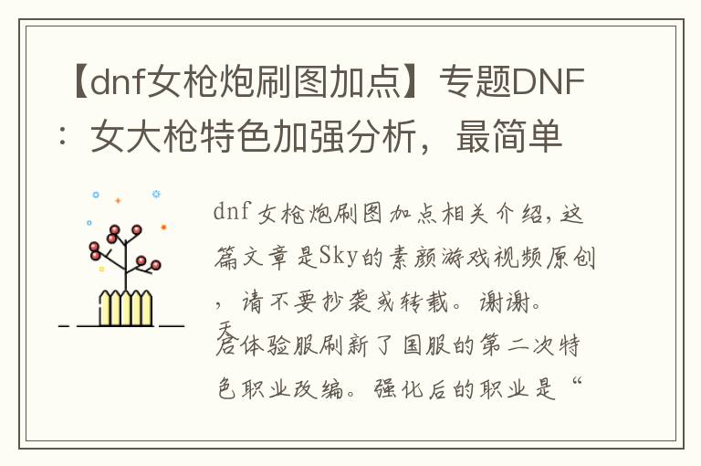 【dnf女枪炮刷图加点】专题DNF：女大枪特色加强分析，最简单的改动，最实在的提升
