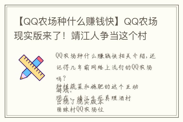 【QQ农场种什么赚钱快】QQ农场现实版来了！靖江人争当这个村的“地主”！
