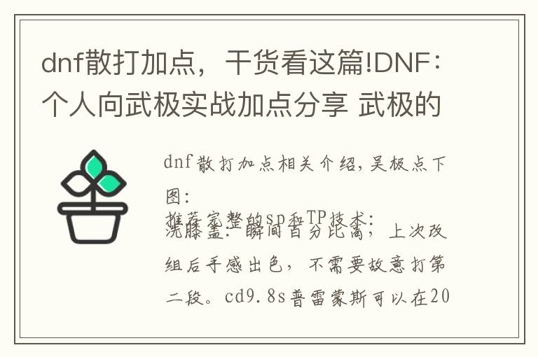 dnf散打加点，干货看这篇!DNF：个人向武极实战加点分享 武极的连招也是很有趣的