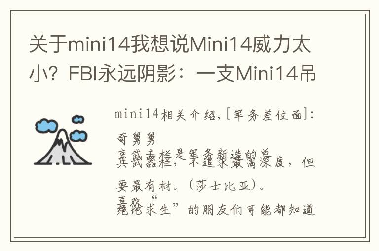 关于mini14我想说Mini14威力太小？FBI永远阴影：一支Mini14吊打8名探员