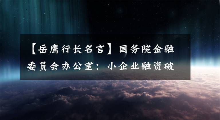 【岳鹰行长名言】国务院金融委员会办公室：小企业融资破冰旅行。