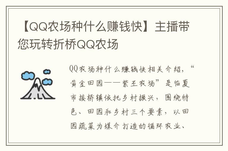 【QQ农场种什么赚钱快】主播带您玩转折桥QQ农场