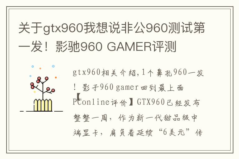 关于gtx960我想说非公960测试第一发！影驰960 GAMER评测