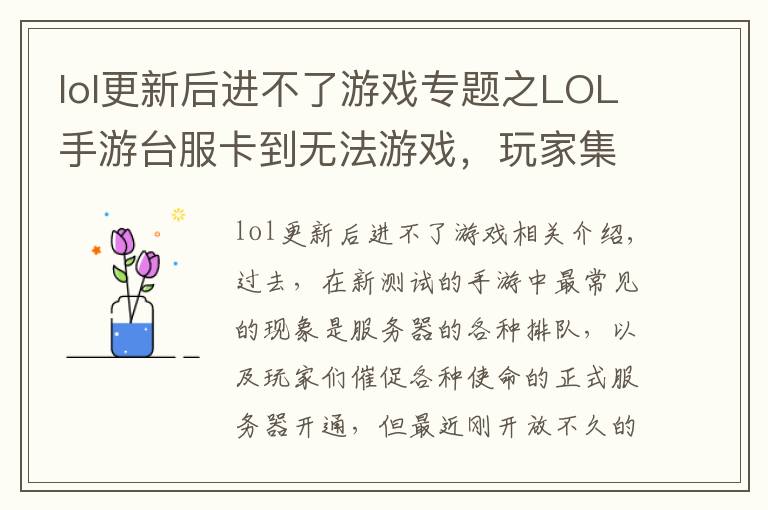 lol更新后进不了游戏专题之LOL手游台服卡到无法游戏，玩家集体抱怨，官方：下周解决