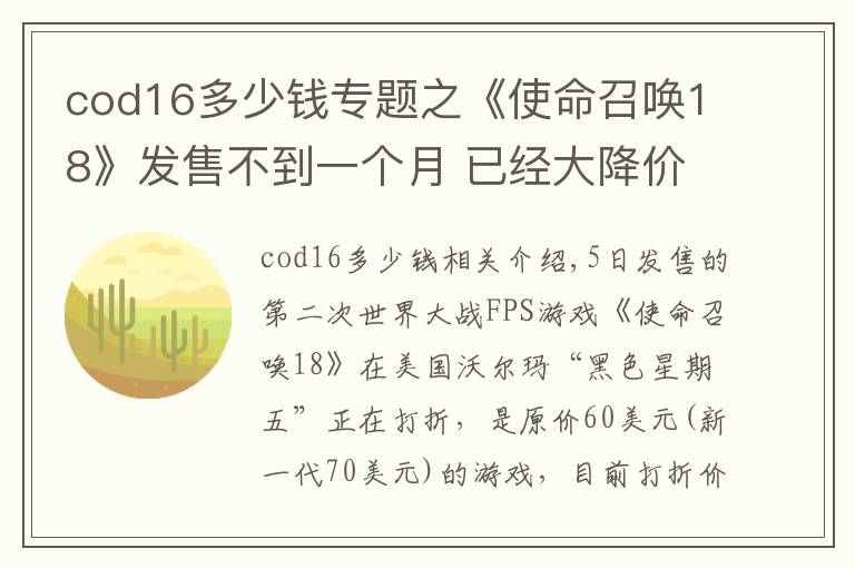 cod16多少钱专题之《使命召唤18》发售不到一个月 已经大降价促销