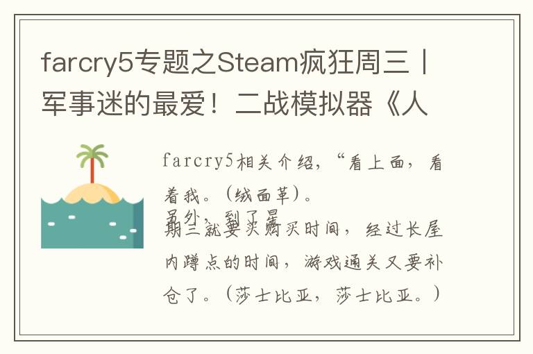 farcry5专题之Steam疯狂周三丨军事迷的最爱！二战模拟器《人间地狱》限时八折