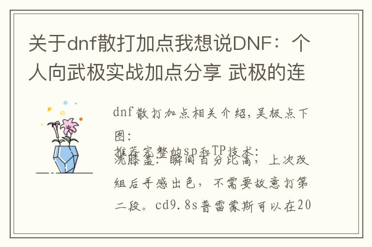 关于dnf散打加点我想说DNF：个人向武极实战加点分享 武极的连招也是很有趣的