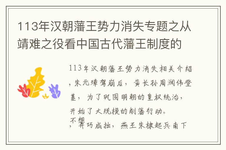 113年汉朝藩王势力消失专题之从靖难之役看中国古代藩王制度的演变史