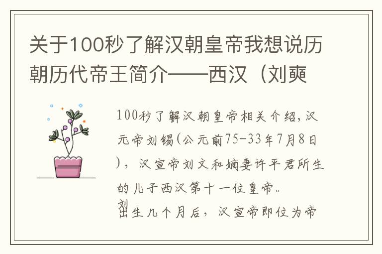 关于100秒了解汉朝皇帝我想说历朝历代帝王简介——西汉（刘奭）