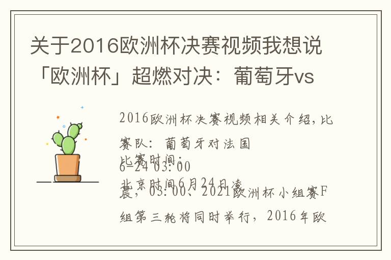 关于2016欧洲杯决赛视频我想说「欧洲杯」超燃对决：葡萄牙vs法国，大航海家力博高卢雄鸡