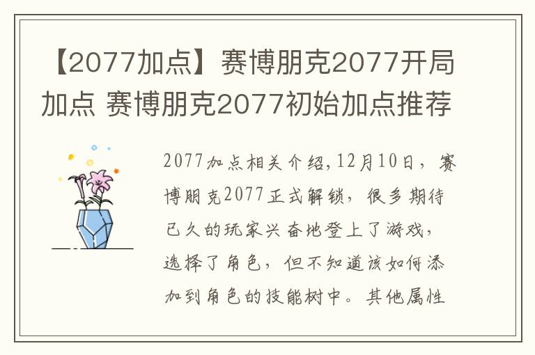 【2077加点】赛博朋克2077开局加点 赛博朋克2077初始加点推荐