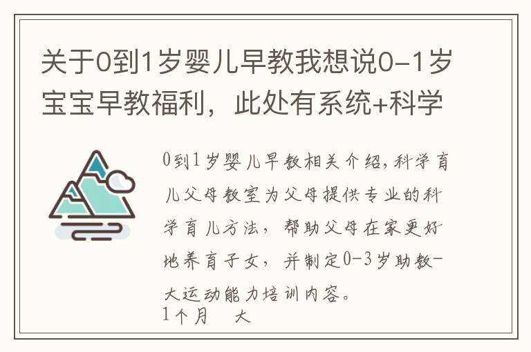 关于0到1岁婴儿早教我想说0-1岁宝宝早教福利，此处有系统+科学的大运动训练方法！