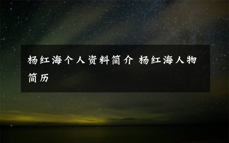 杨红海个人资料简介 杨红海人物简历