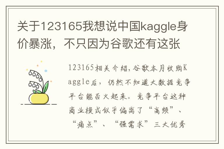 关于123165我想说中国kaggle身价暴涨，不只因为谷歌还有这张薪资榜