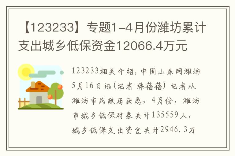 【123233】专题1-4月份潍坊累计支出城乡低保资金12066.4万元