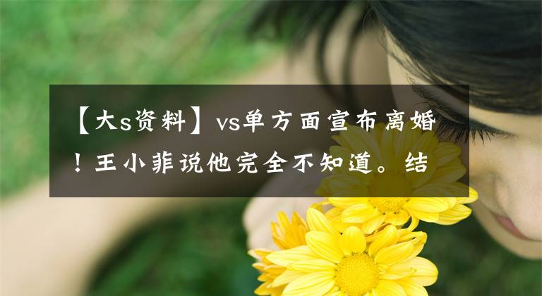 【大s资料】vs单方面宣布离婚！王小菲说他完全不知道。结婚10年，生了一个儿子和一个女儿。