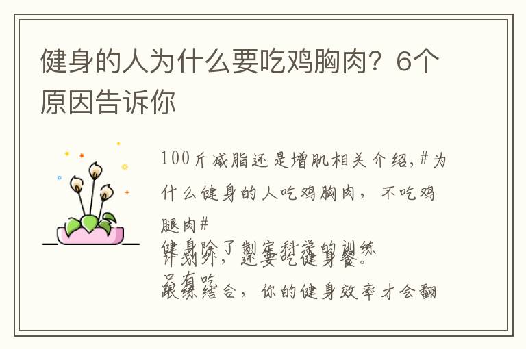 健身的人为什么要吃鸡胸肉？6个原因告诉你